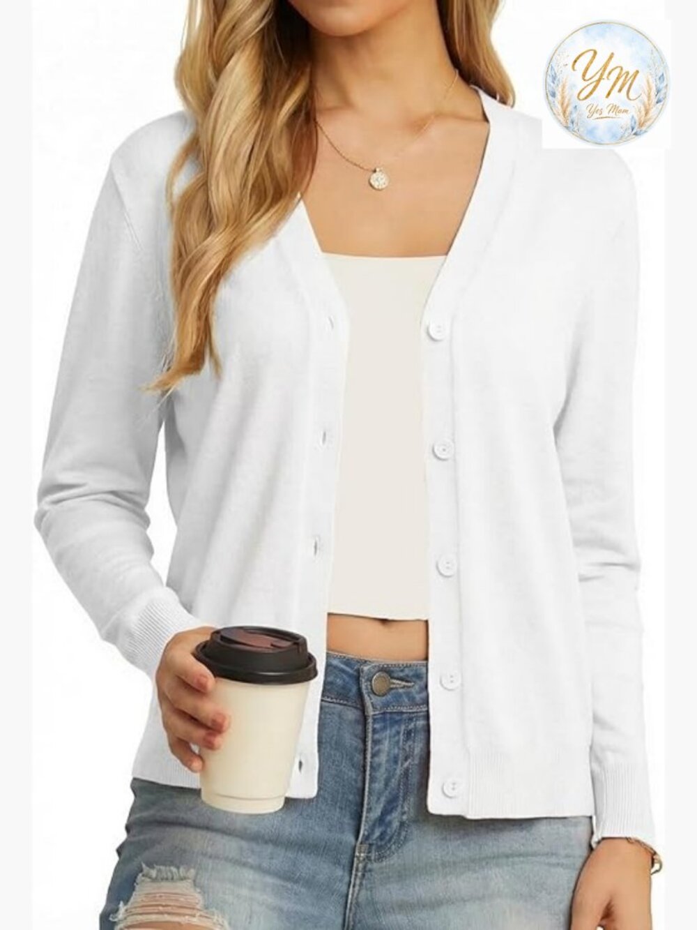Lightweight Open Front Cardigan Long Sleeve V Neck Button Down Casual Knit